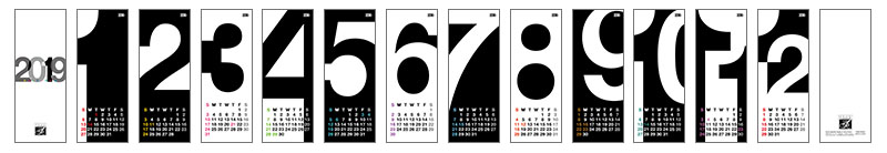HANABUSA(はなぶさ) 2019 カレンダー A(数字フォルム モノトーン)